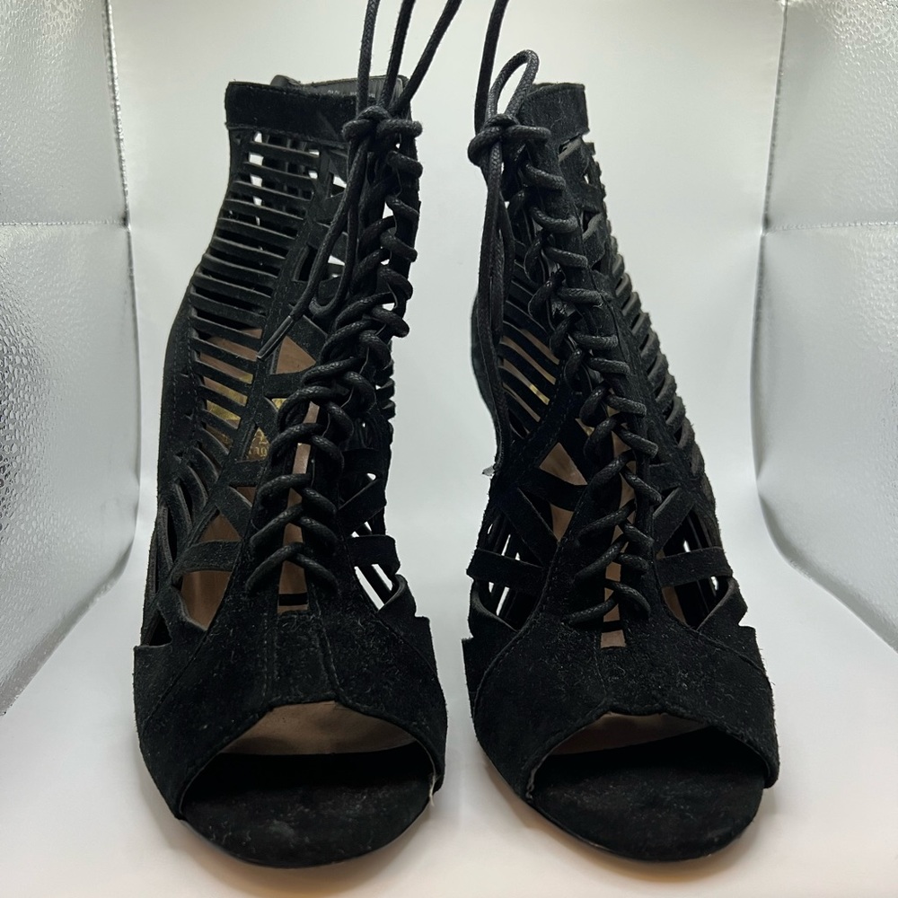 Black open toe heels